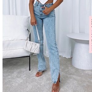 White fox boutique Be cool straight leg denim jeans blue wash